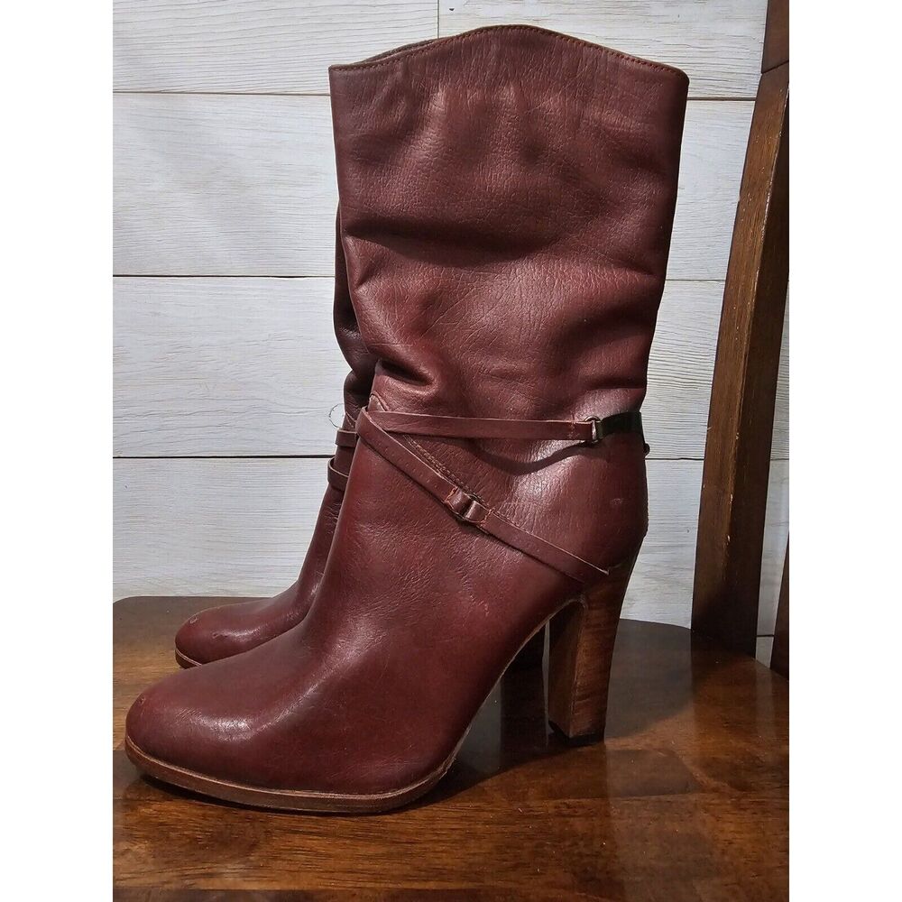 Vintage Red Leather mid calf healed boots  women's SZ 7.5 western cowgirl cowboy